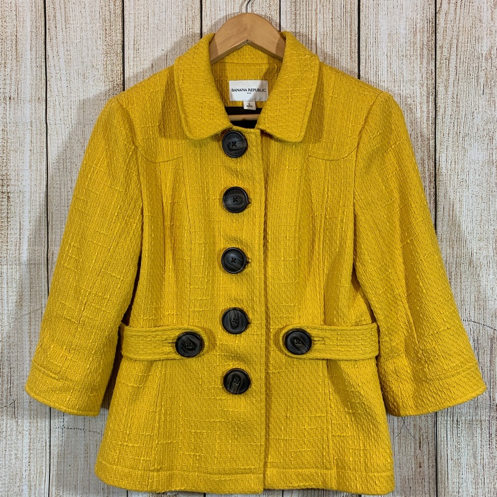 Banana Republic Factory Mustard Yellow Textured Button Front Jacket